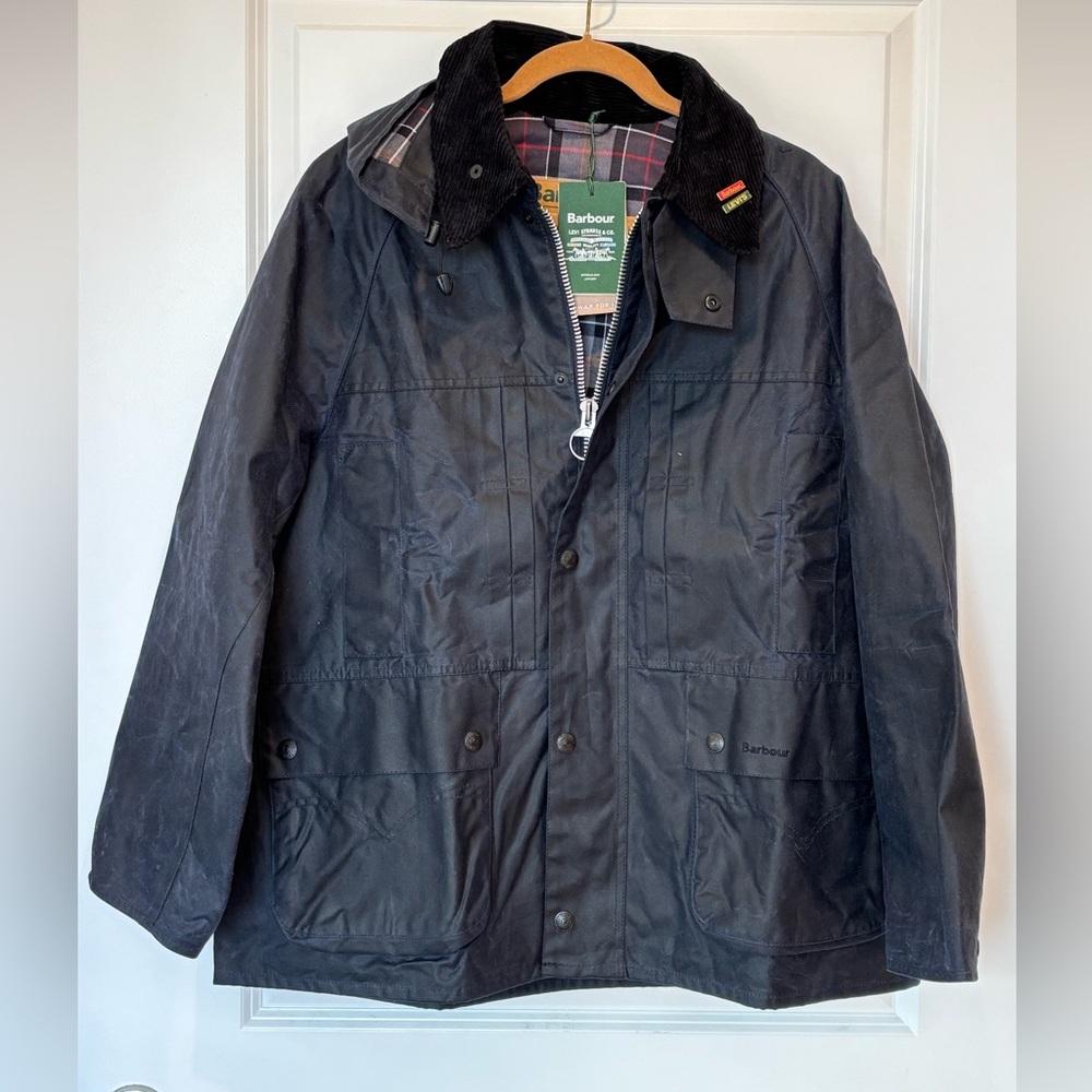 Barbour x Levi's OS Bedale Waxed Jacket L Blue Oversized Streetwear Collab Coat